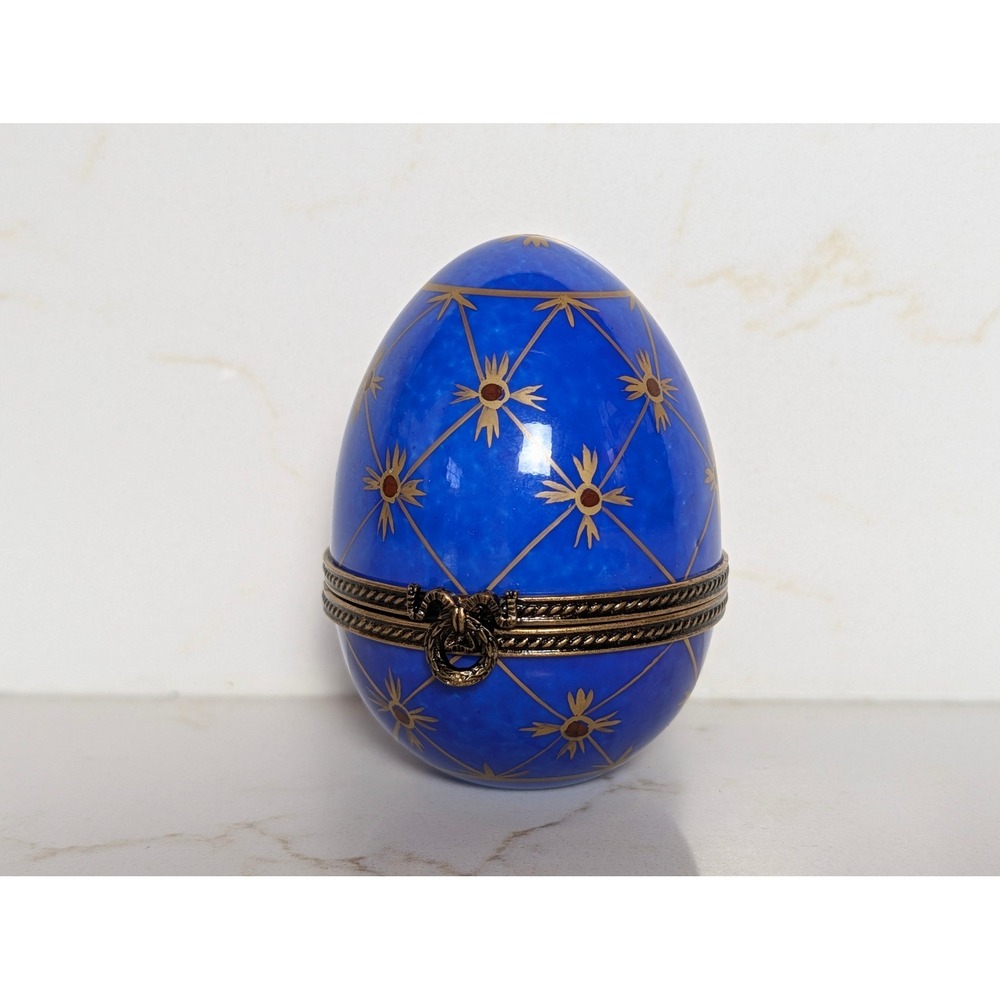 Limoges France Hand Painted Cobalt Blue Gold Egg Trinket Box CSP n°65